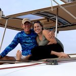 Maggie, Elaine and Aubrey headed out to get their nails polished while Mick and I visited the flower shop and finalized wedding details and then we all joined in together for our catamaran sunset cruise.  We thought this was going to be a private cruise, but were surprised to share it with about 10 other people. The afternoon was gorgeous and the scenery stunning and it didn't dampen our mood for long! | Photo taken by Kris M