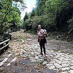 Crossing a road with typhoon caused greens | Photo taken by Joost S