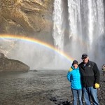 Perfect day for an amazing rainbow at Skogagoss Waterfall | Photo taken by Jodi Lynn G