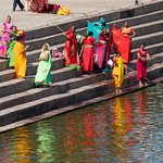 Pushkar is the site of the only holy temple to Lord Brahma in India. This scene is of ritual bathing  in the sacred Lake of Pushkar, an important pilgrimage site. The legend of the lake is that the wife of Brahma filled the lake with her tears when she learned of her husband's infidelity.   | Photo taken by Jean M