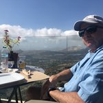 After our hike, we hop back in the car and drive to Apirathos and dine outside at Rotonda, a restaurant built into the mount-side with sweeping views of the valley. A well deserved Fix beer accompanied our lunch. | Photo taken by Kris M