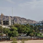 This was the view from our hotel room of the Red Sea. Aqaba focuses on shipping and water sports such as swimming, snorkeling, and diving.  - Aqaba, Jordan | Photo taken by Rich W