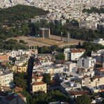 Our Hotel (Home & Poetry), Hadrian's Gate and National Gardens Park from the Acropolis | Photo taken by Tom B