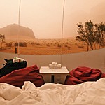 View from bed at Wadi Rum Night Luxury Camp | Photo taken by Jennifer K