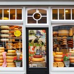 Dutch cheeses for sale at a shop in Amsterdam