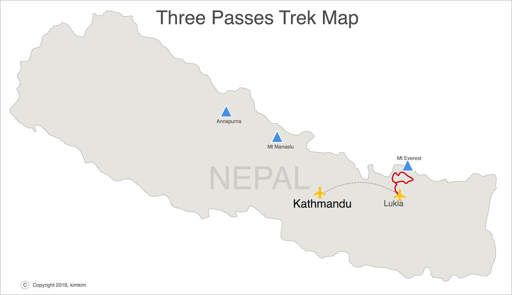 Map of the Three Passes trek