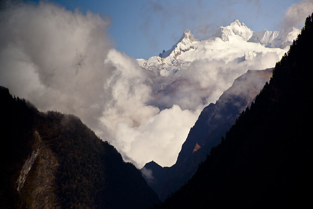 Annapurna mountains shrouded by cloud
