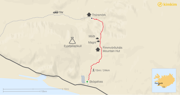 Fimmvörðuháls hiking map