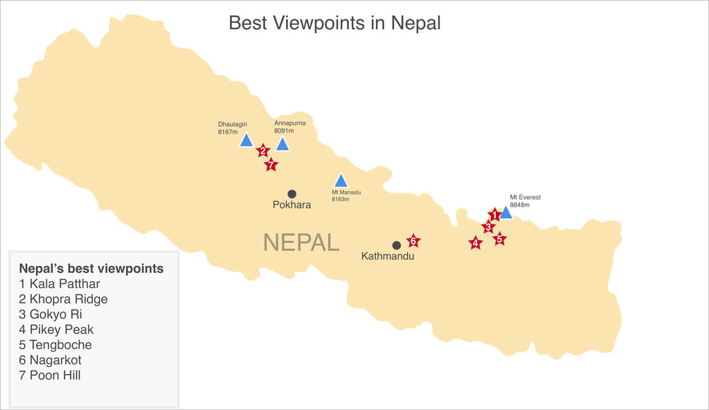 Map of the Best View Points In Nepal